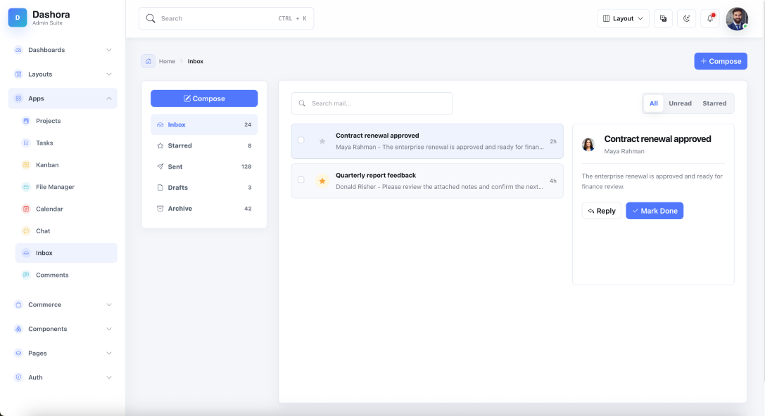 Inbox page preview