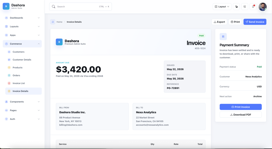 Invoice pages preview