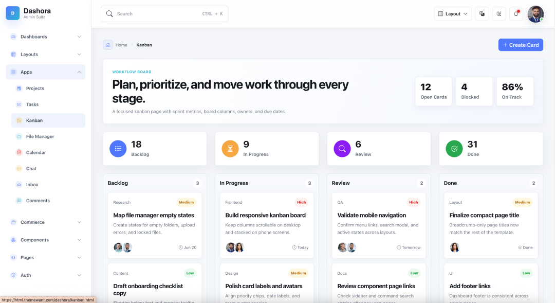 Kanban page preview